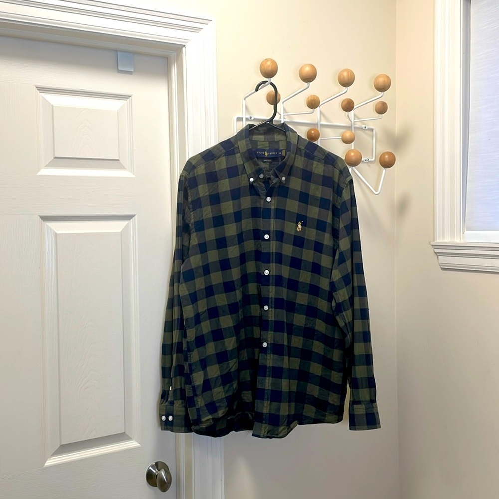 Ralph Lauren - Long Sleeve Casual Button Down Shirt - Green / Blue - XXL